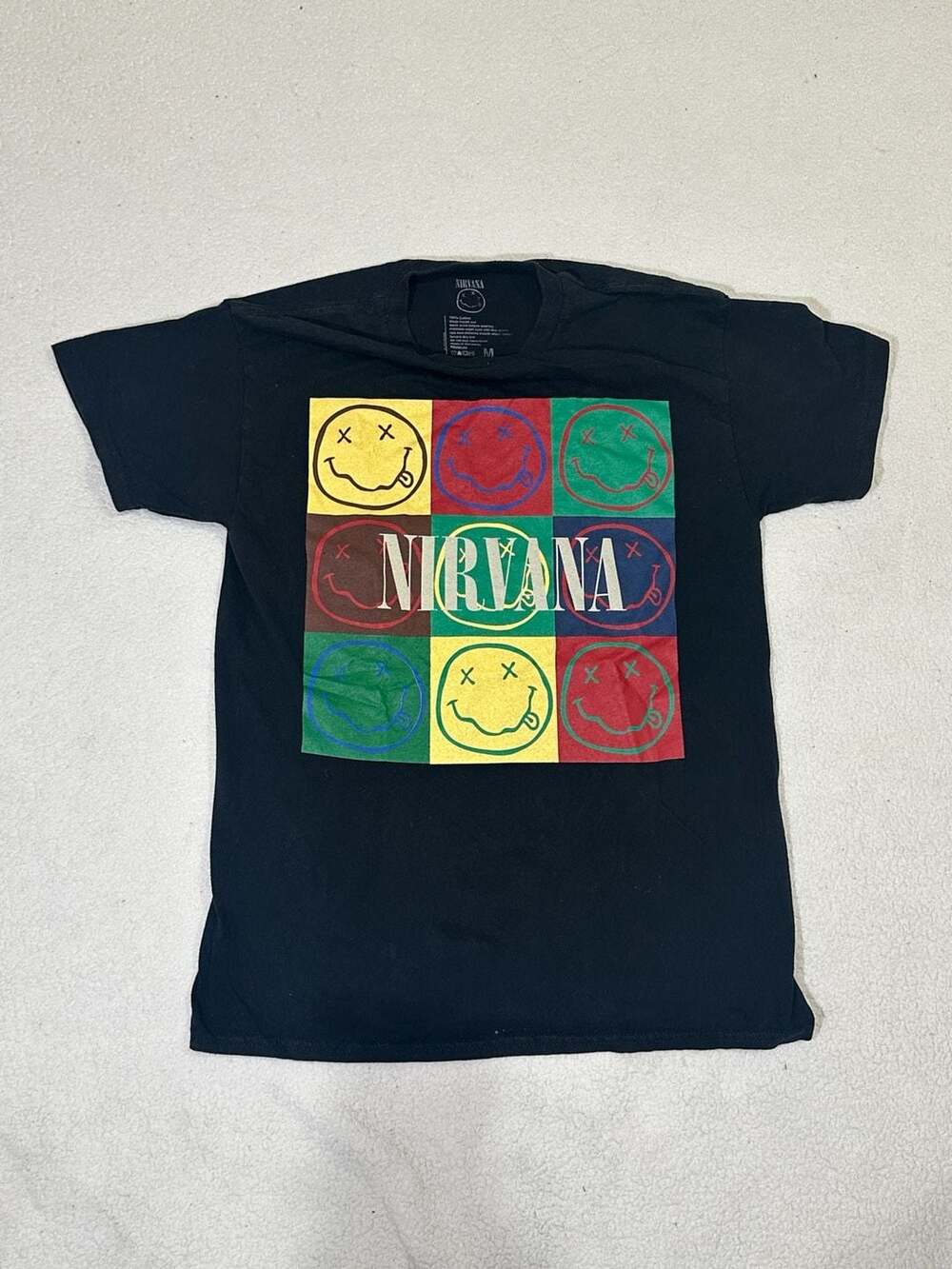 Nirvana Multi-Color Smiley Face Grid Graphic T-Shirt Size M